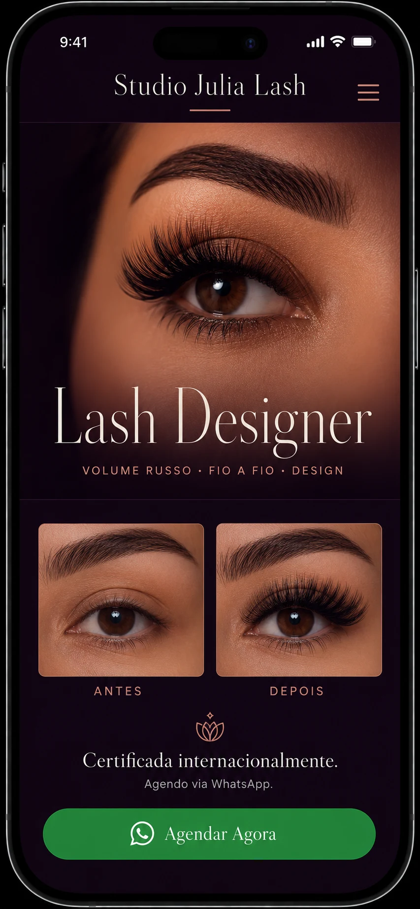 Exemplo de site para lash designer