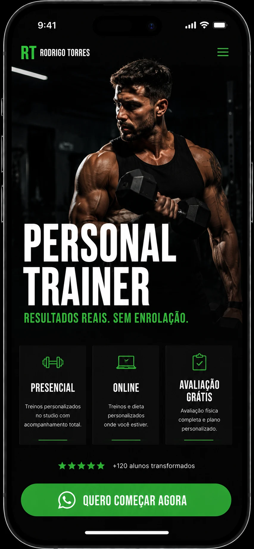 Exemplo de site para personal trainer